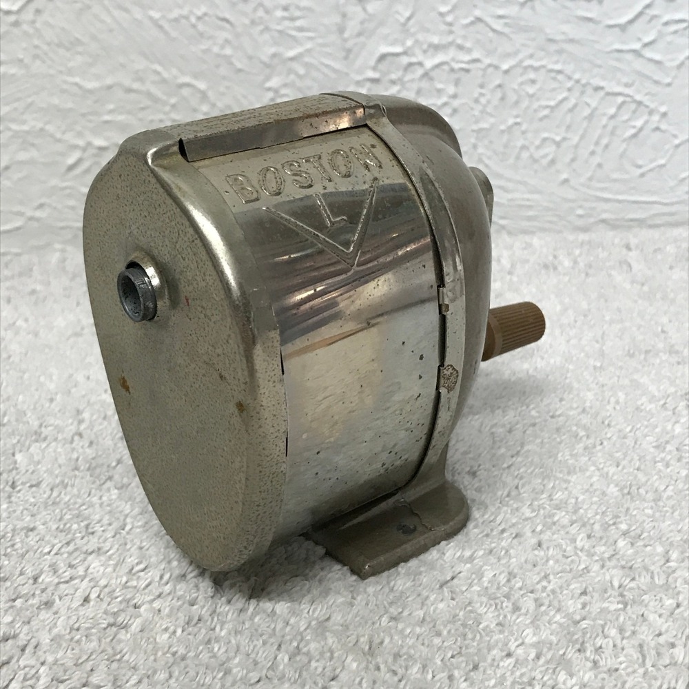 Boston Pencil Sharpener Silver Vintage Model L Manual Metal Industrial